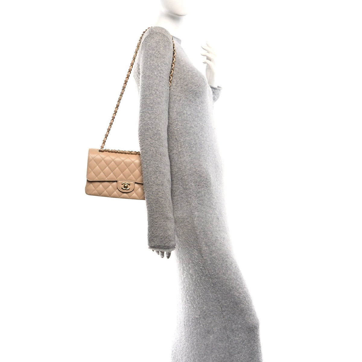 Caviar Quilted Medium Double Flap Beige wholesalehk.shop