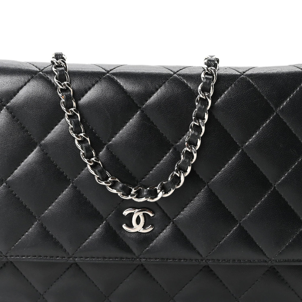 Lambskin Quilted Wallet On Chain WOC Black wholesalehk.shop