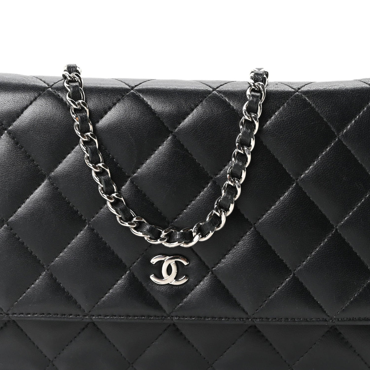 Lambskin Quilted Wallet On Chain WOC Black wholesalehk.shop