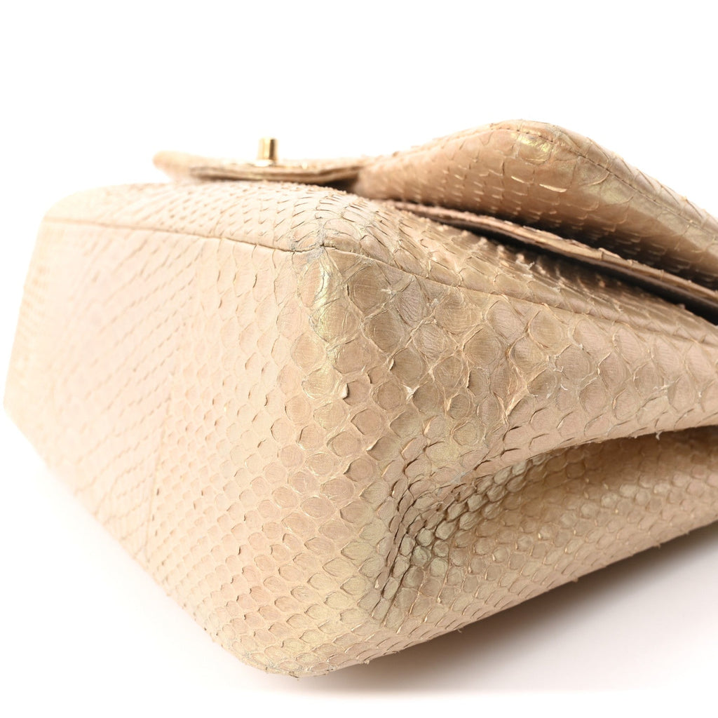 Metallic Snakeskin Jumbo Double Flap Light Beige wholesalehk.shop