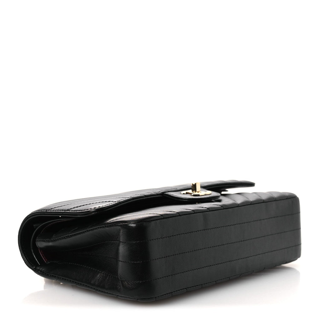 Lambskin Chevron Quilted Medium Double Flap Black wholesalehk.shop