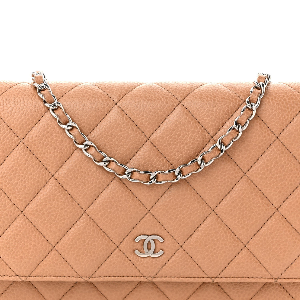 Caviar Quilted Wallet on Chain WOC Beige wholesalehk.shop
