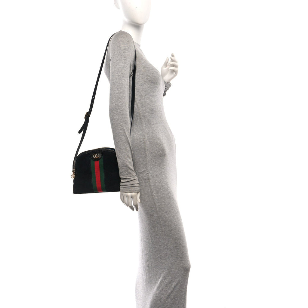 Suede Patent Web GG Small Ophidia Dome Shoulder Bag Black wholesalehk.shop