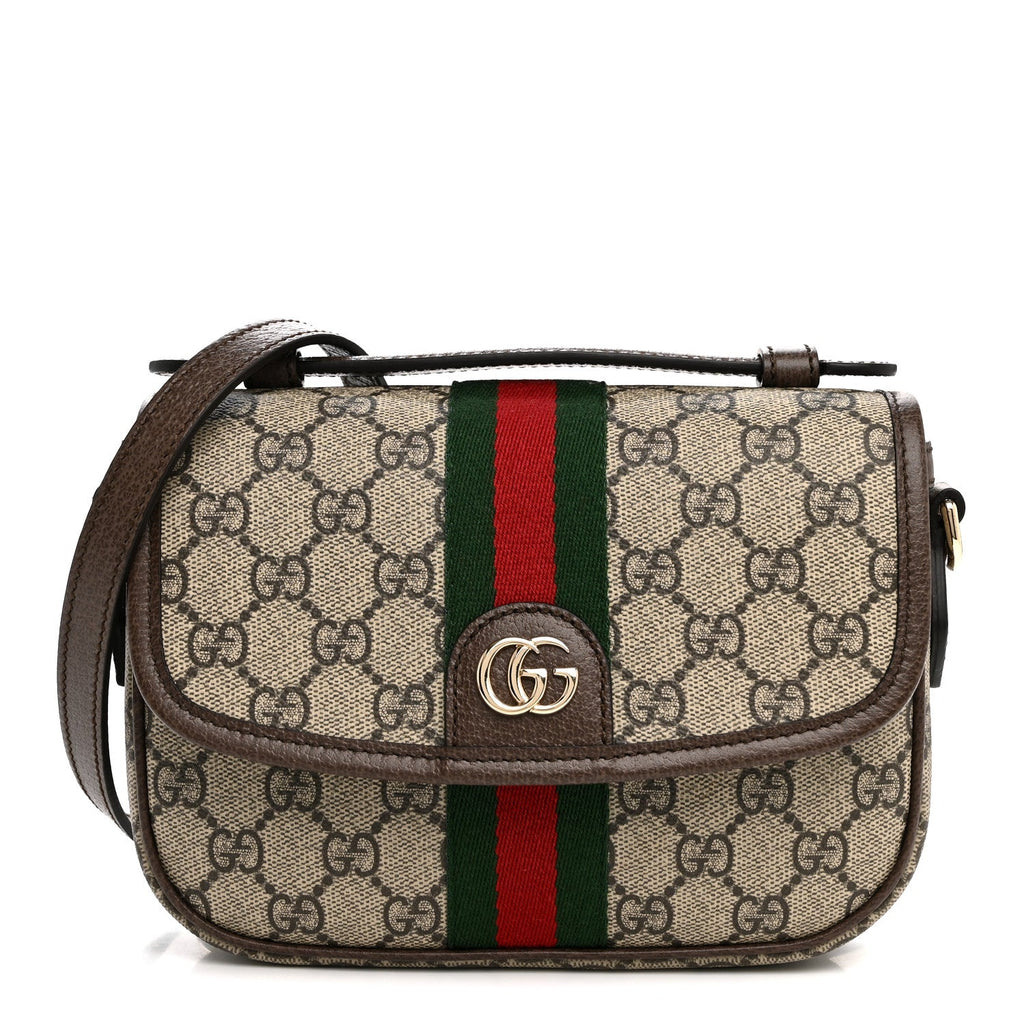 GG Supreme Monogram Textured Dollar Calfskin Small Ophidia Top Handle Shoulder Bag Beige Brown wholesalehk.shop