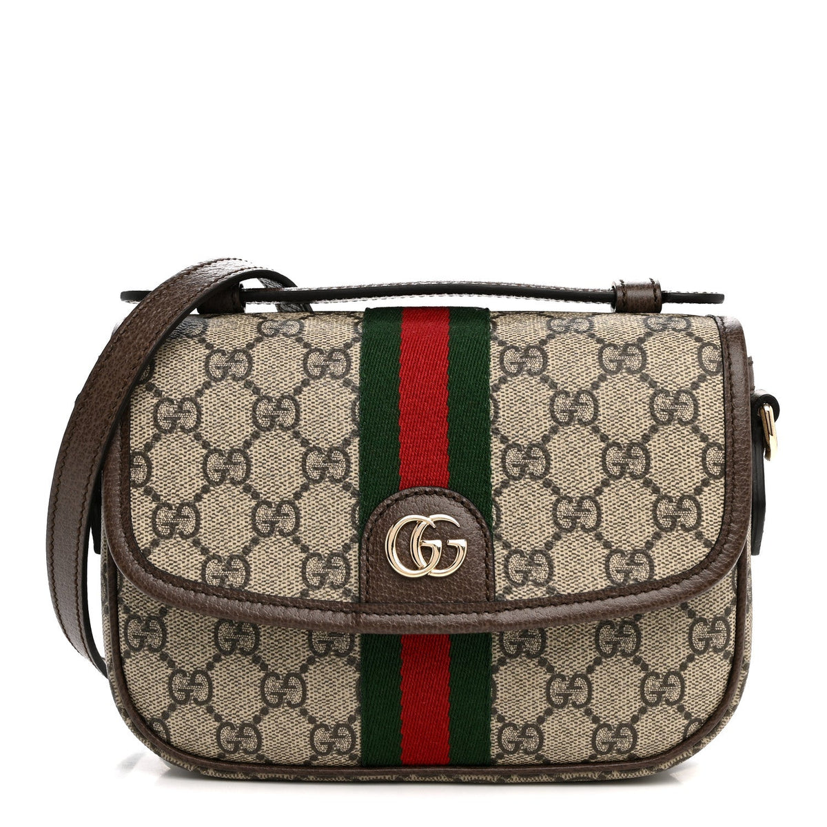 GG Supreme Monogram Textured Dollar Calfskin Small Ophidia Top Handle Shoulder Bag Beige Brown wholesalehk.shop