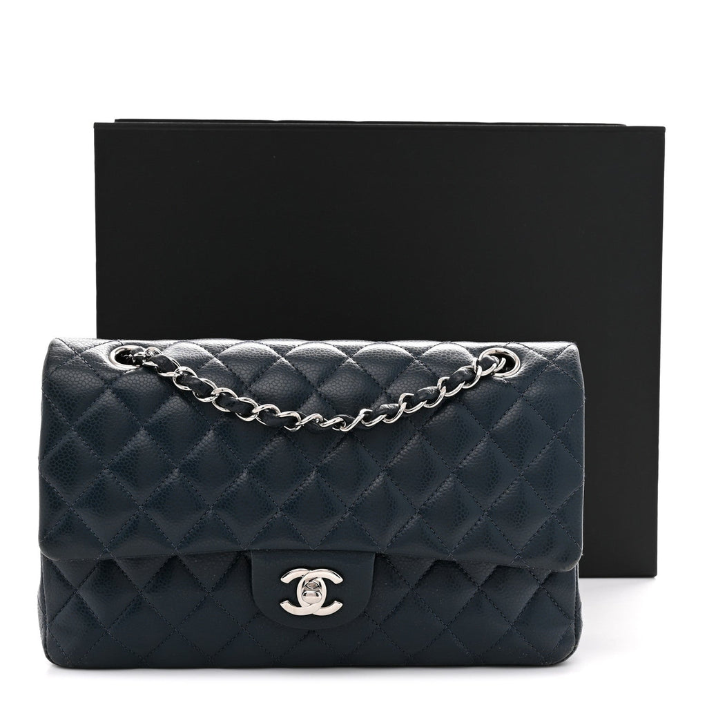 Caviar Quilted Medium Double Flap Navy wholesalehk.shop