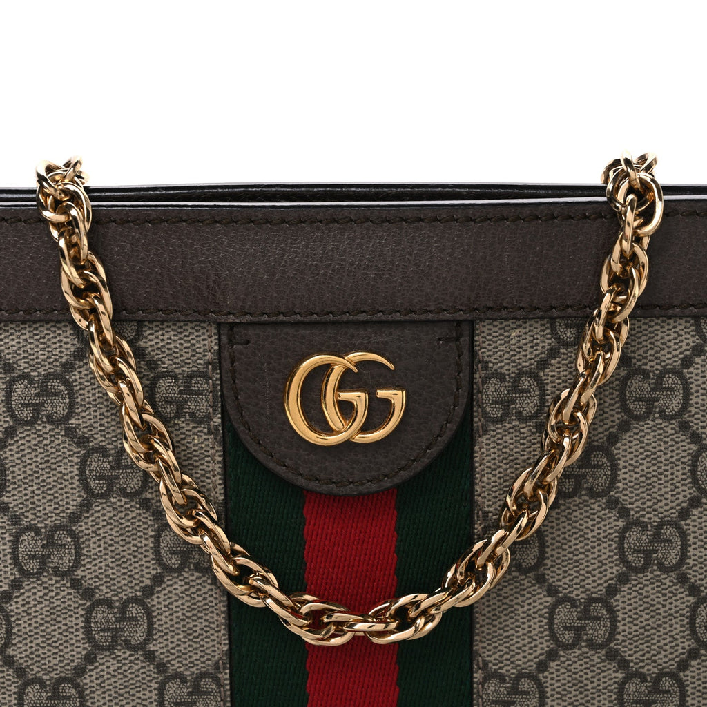 GG Supreme Monogram Web Small Ophidia Chain Shoulder Bag Brown wholesalehk.shop