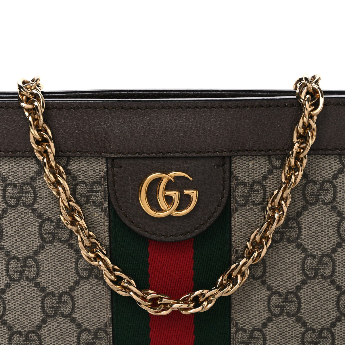 GG Supreme Monogram Web Small Ophidia Chain Shoulder Bag Brown wholesalehk.shop