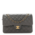 Lambskin Quilted Small Double Flap Grey wholesalehk.shop