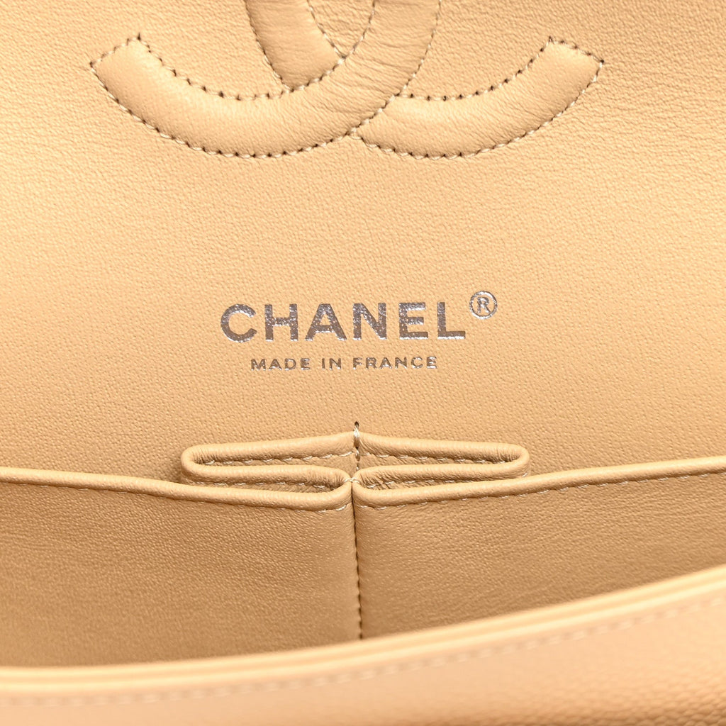 Caviar Quilted Medium Double Flap Beige wholesalehk.shop