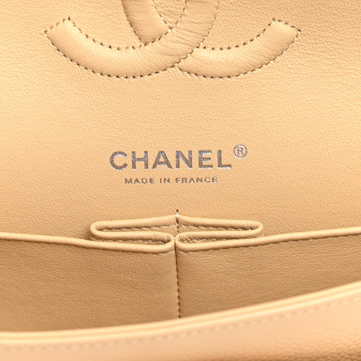 Caviar Quilted Medium Double Flap Beige wholesalehk.shop