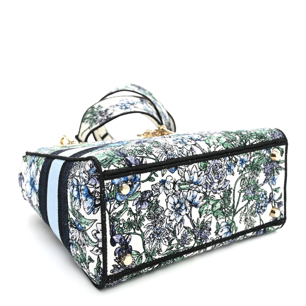 Canvas Embroidered Chardons Toile De Jouy Medium Lady D-Lite Blue Multicolor wholesalehk.shop