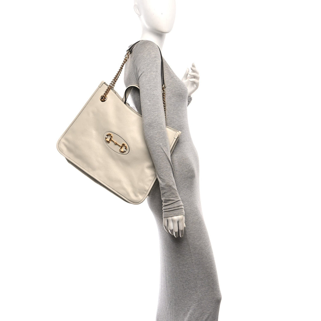 New Sakai Calfskin Lux Large Horsebit 1955 Tote Bag Mystic White wholesalehk.shop