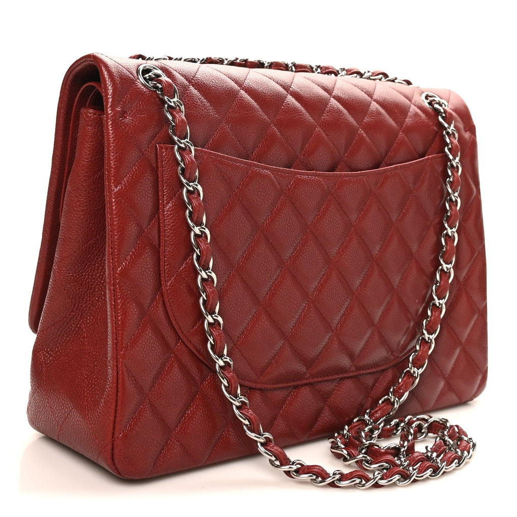 Caviar Quilted Maxi Double Flap Dark Red wholesalehk.shop