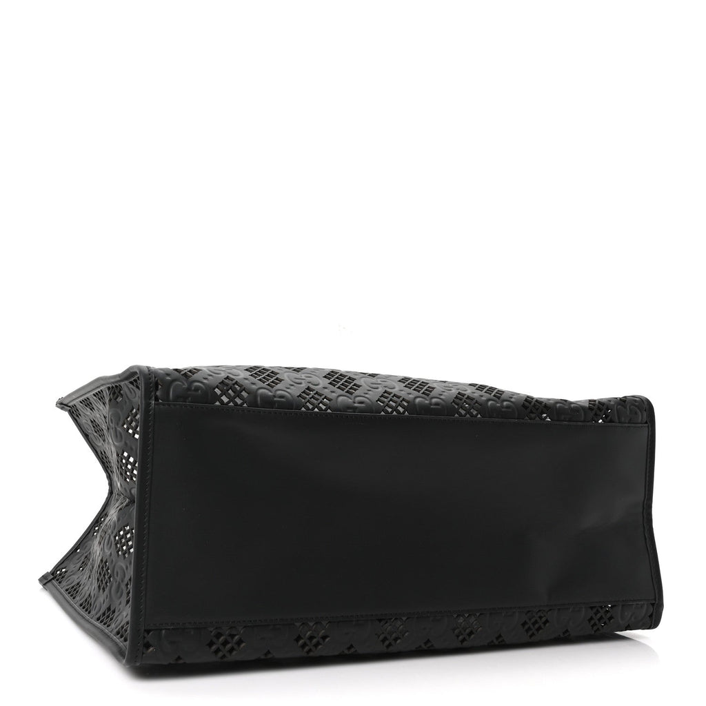 Calfskin GG Monogram Diamond Cut Medium Ophidia Tote Bag Black wholesalehk.shop