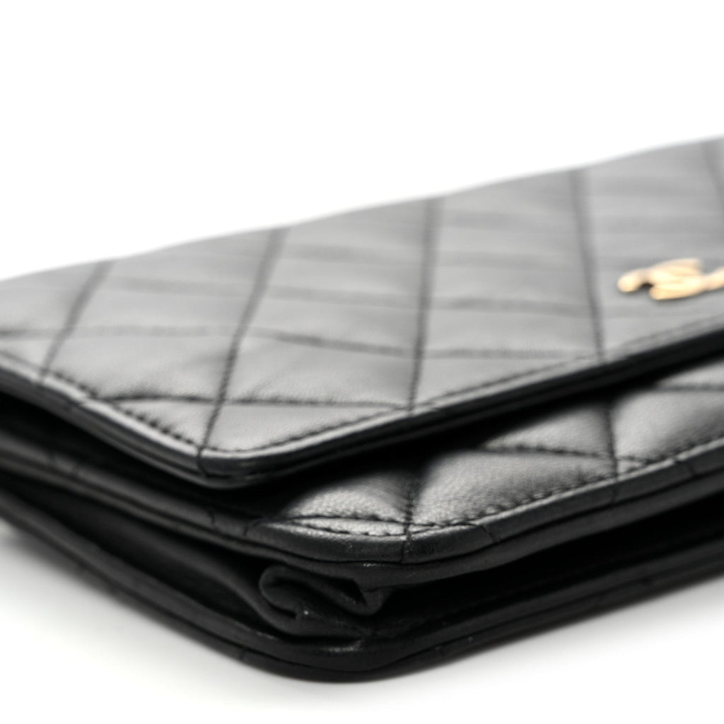 Lambskin Quilted Wallet On Chain WOC Black wholesalehk.shop
