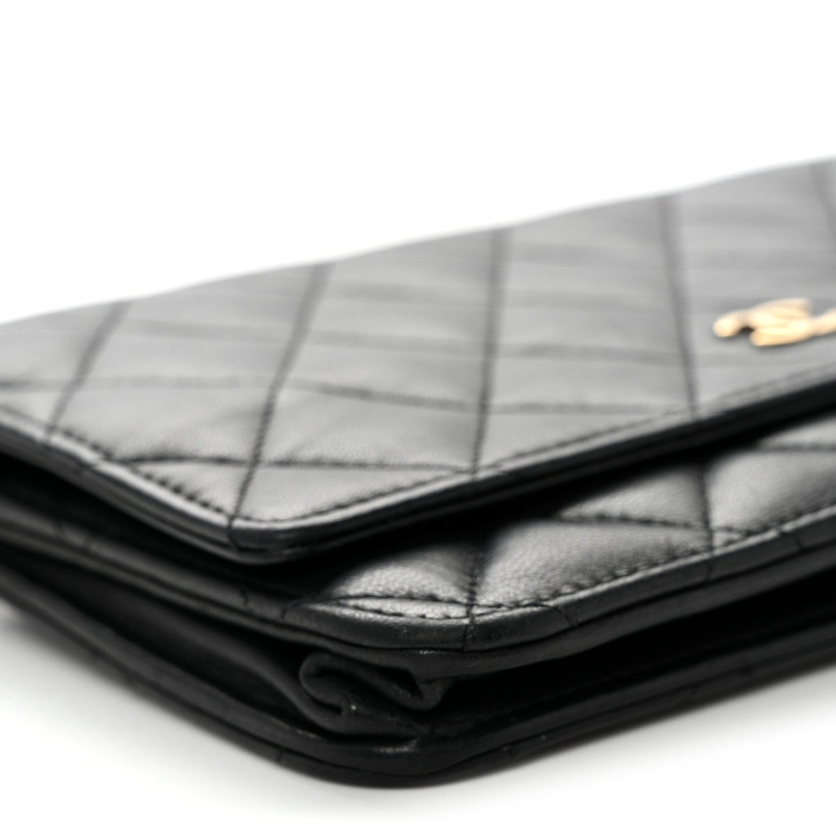 Lambskin Quilted Wallet On Chain WOC Black wholesalehk.shop