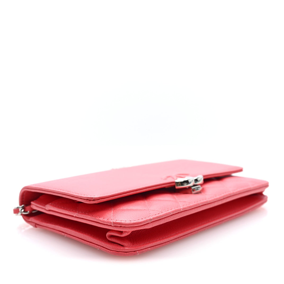 Grained Calfskin Quilted CC Box Wallet On Chain WOC Pink wholesalehk.shop