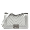 Metallic Caviar Chevron Quilted Medium Boy Flap Silver wholesalehk.shop