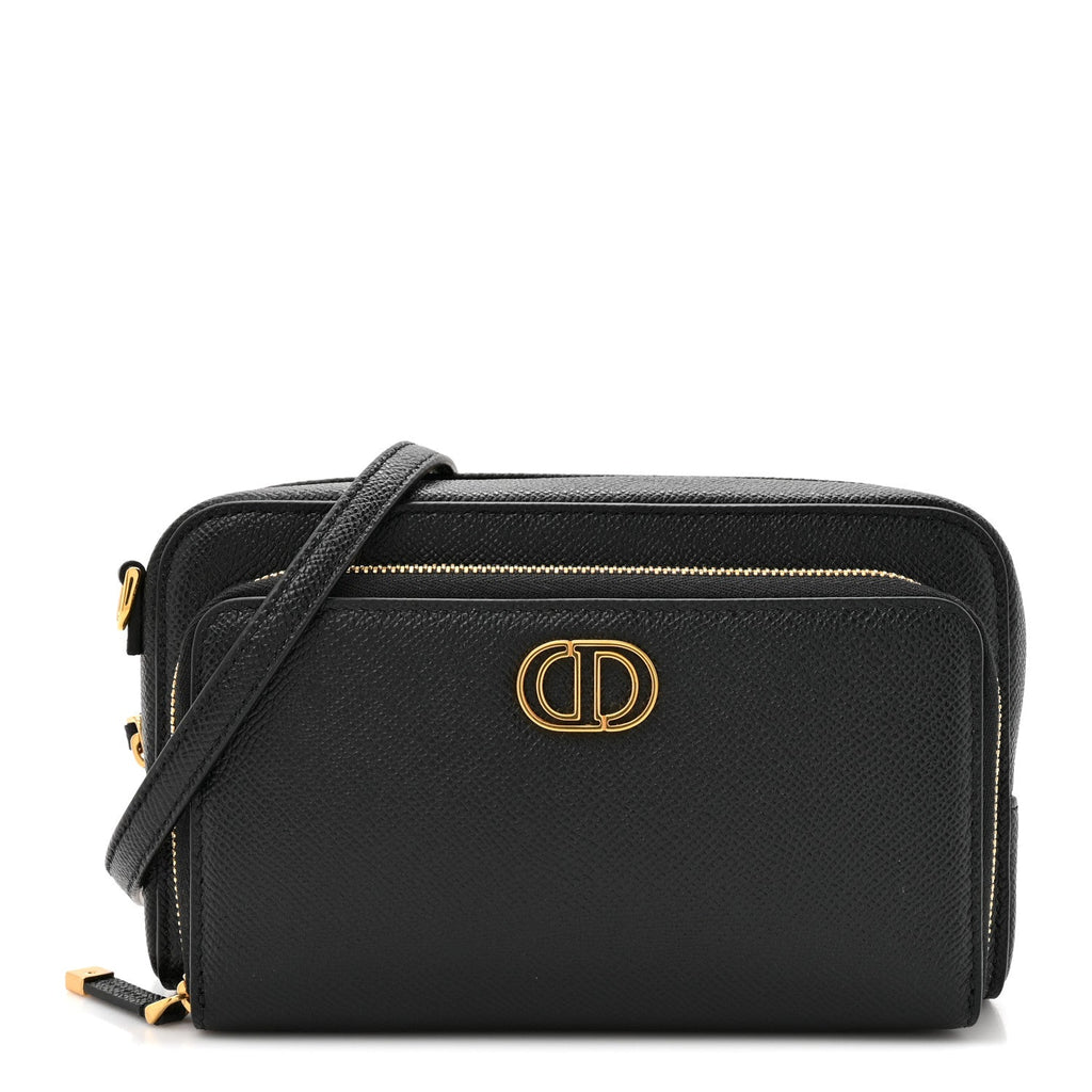 Grained Calfskin Caro Double Pouch Black wholesalehk.shop
