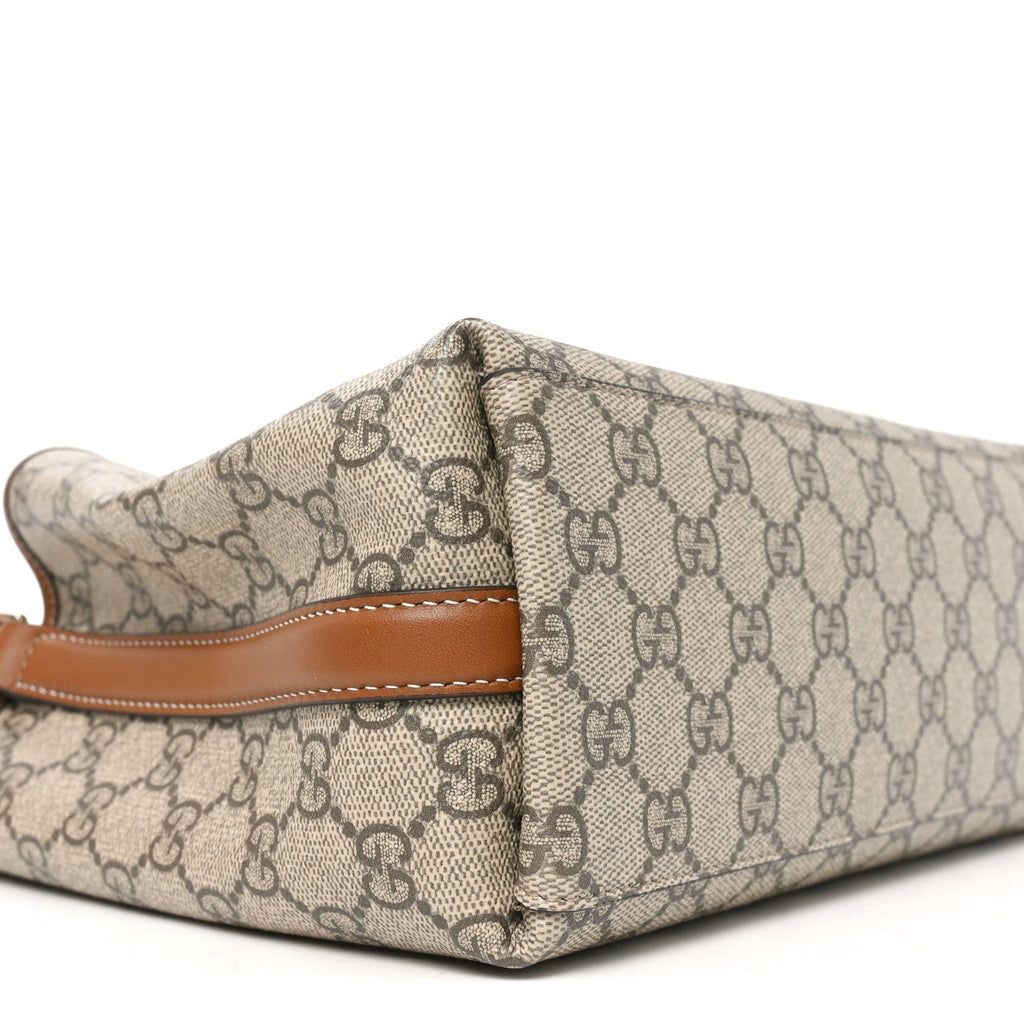GG Supreme Monogram Emblem Medium Tote Bag Beige Dark Brown wholesalehk.shop