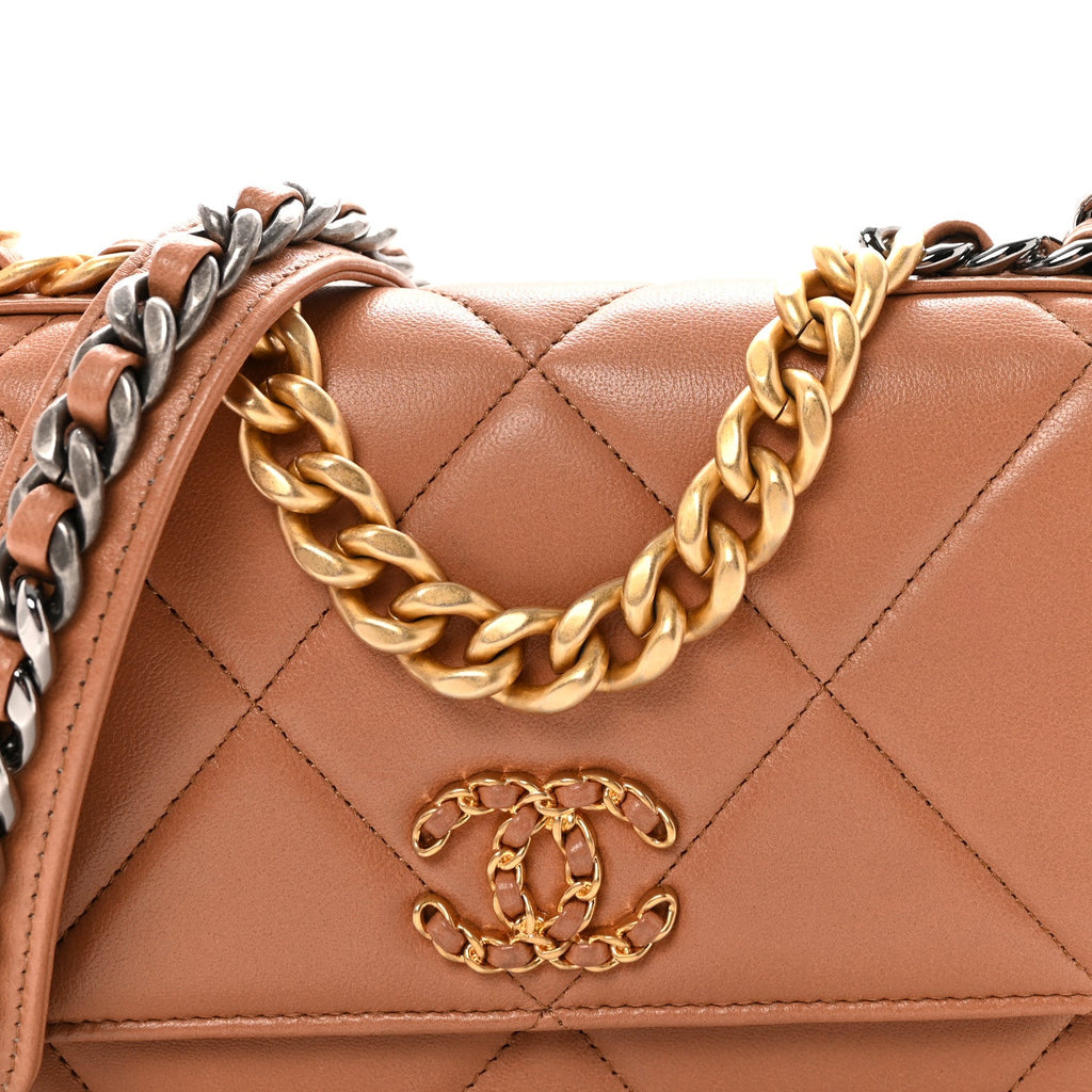 Lambskin Quilted Chanel 19 Wallet On Chain WOC Brown wholesalehk.shop