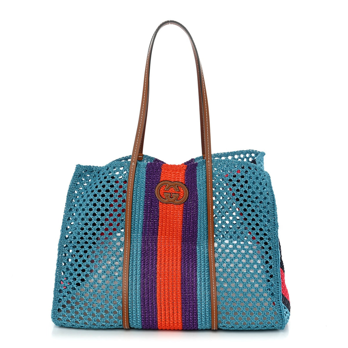 Raffia Web Woven Interlocking G Tote Blue Multicolor wholesalehk.shop