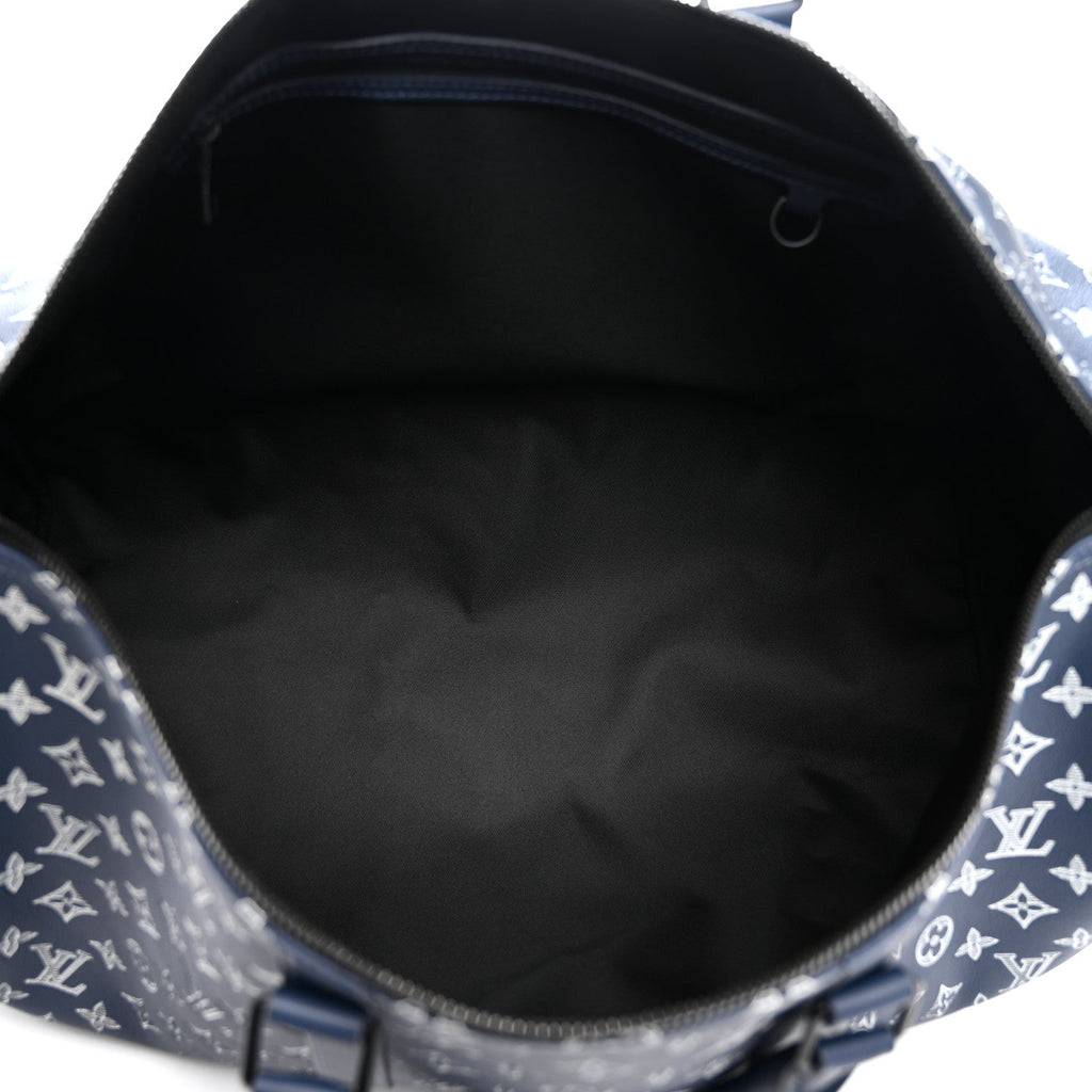 Calfskin Shadow Monogram Keepall Bandouliere 50 Ink Blue White wholesalehk.shop