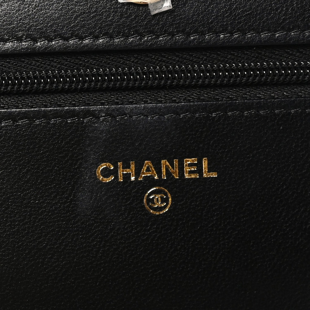 Lambskin Quilted Pearl CC Wallet on Chain WOC Black wholesalehk.shop
