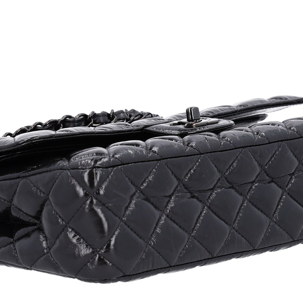 Shiny Crumpled Calfskin Quilted Medium Double Flap So Black wholesalehk.shop