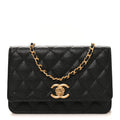 Caviar Quilted Camellia Wallet On Chain WOC Black wholesalehk.shop