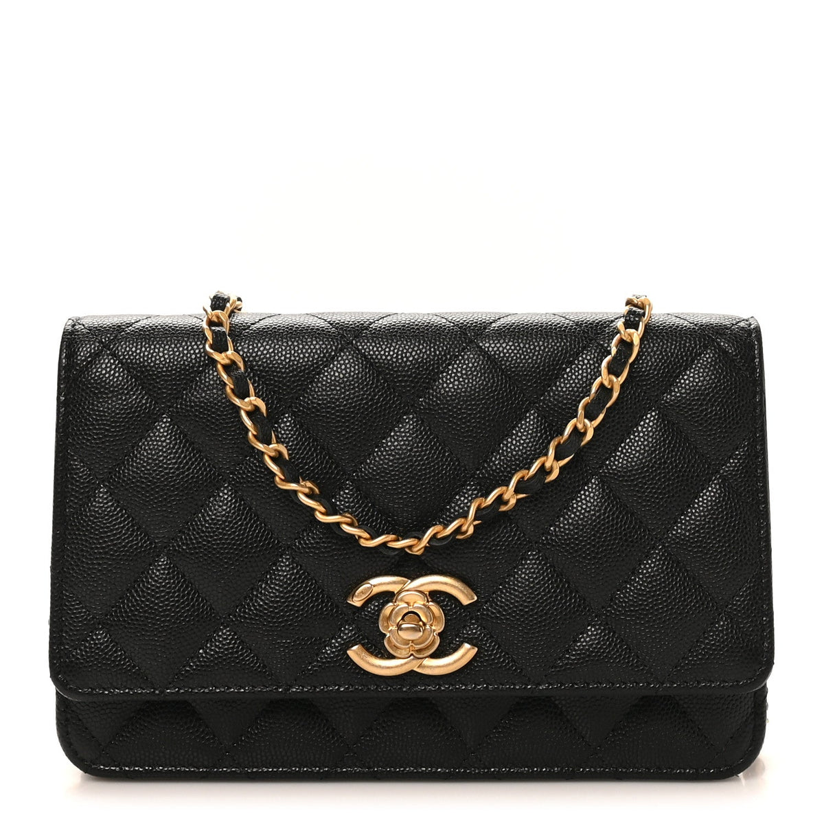 Caviar Quilted Camellia Wallet On Chain WOC Black wholesalehk.shop