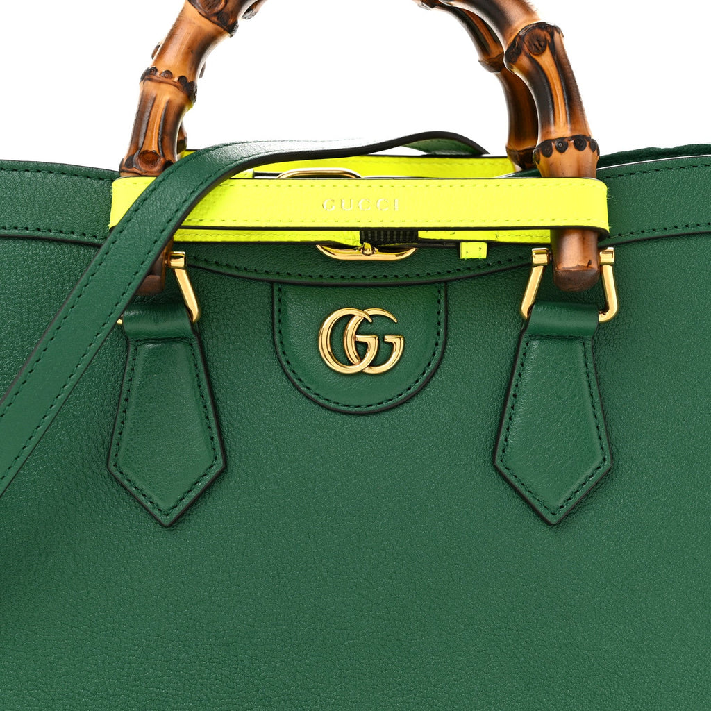 Wonka Grain Calfskin Small Diana Tote Bag Green Yellow Fluo wholesalehk.shop