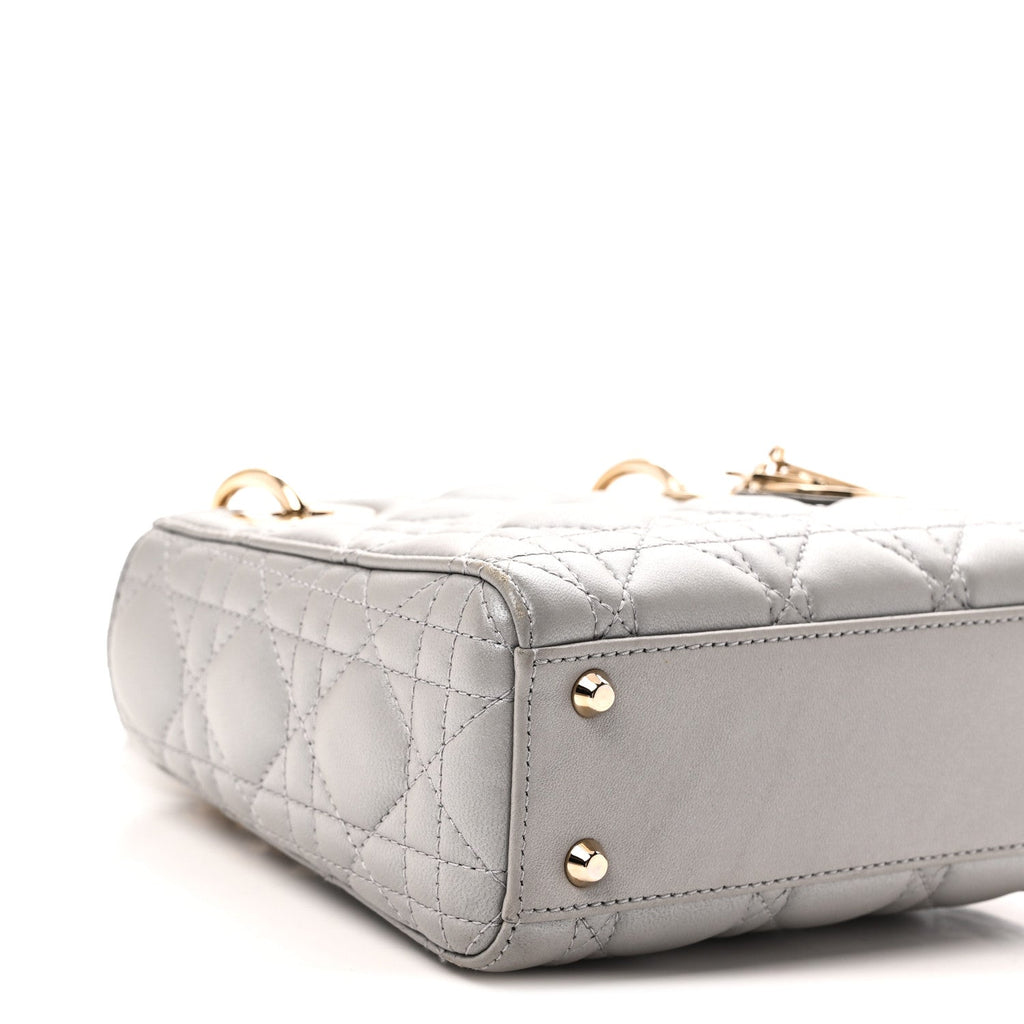 Metallic Lambskin Cannage Mini Lady Dior Grey wholesalehk.shop