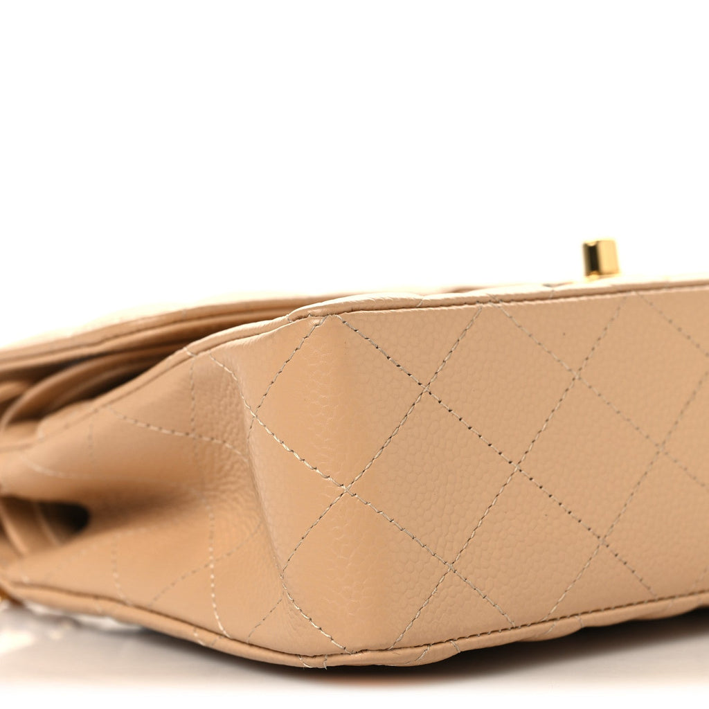 Caviar Quilted Small Double Flap Beige wholesalehk.shop