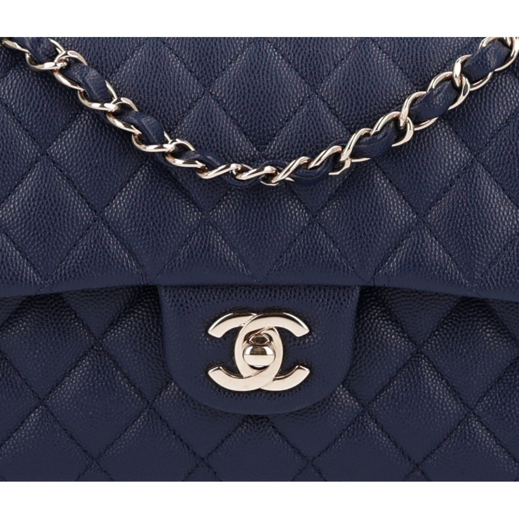 Caviar Quilted Small Double Flap Navy wholesalehk.shop