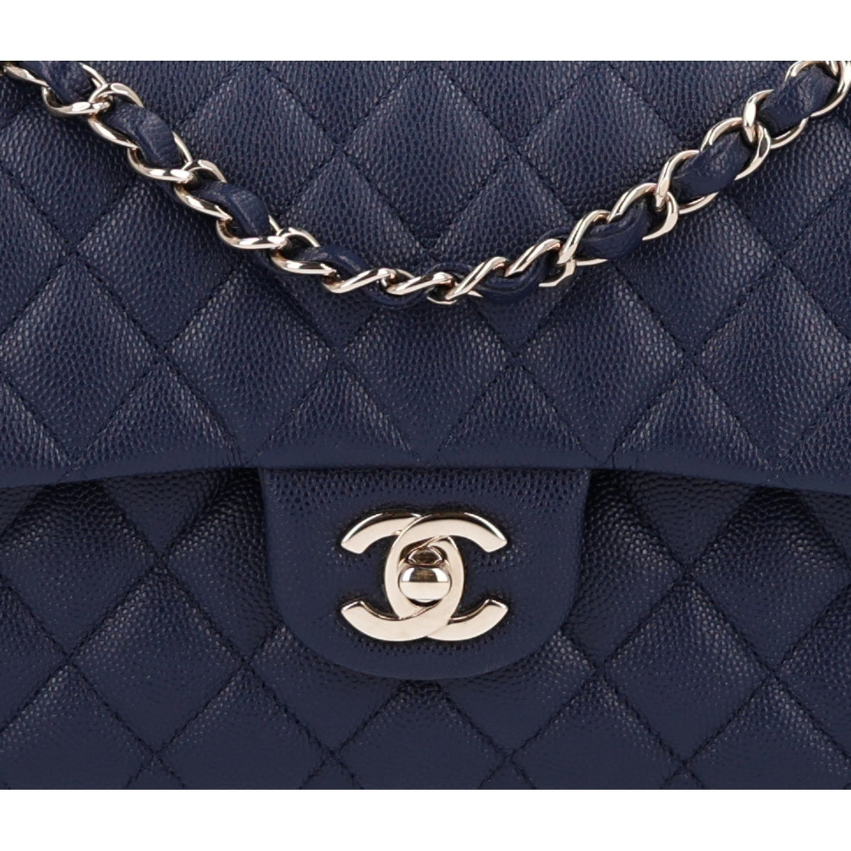 Caviar Quilted Small Double Flap Navy wholesalehk.shop