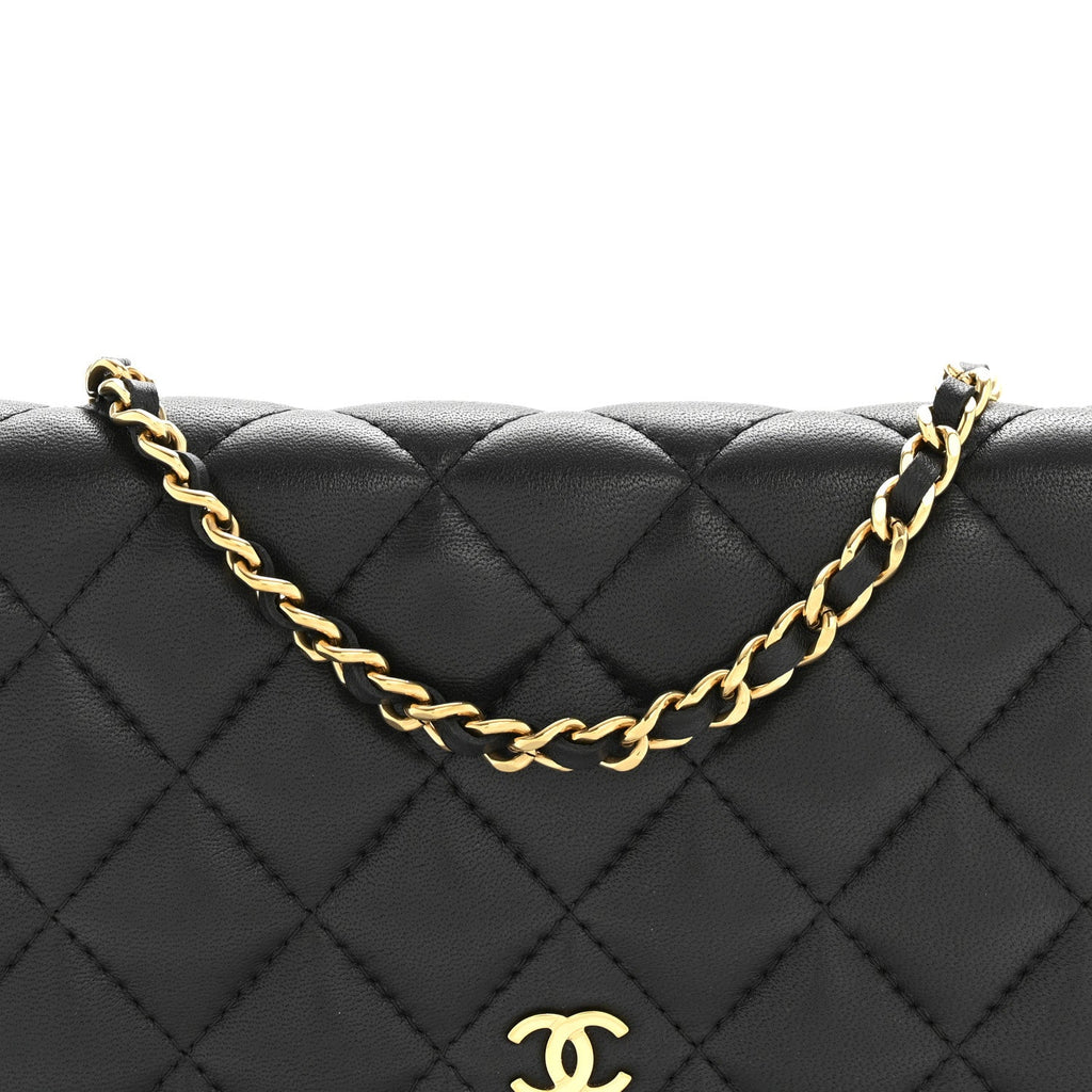 Lambskin Quilted Wallet On Chain WOC Black wholesalehk.shop