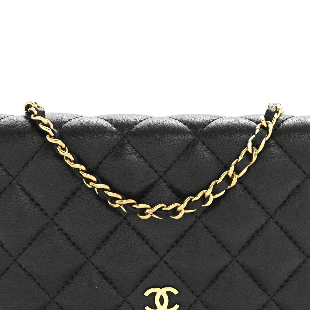 Lambskin Quilted Wallet On Chain WOC Black wholesalehk.shop