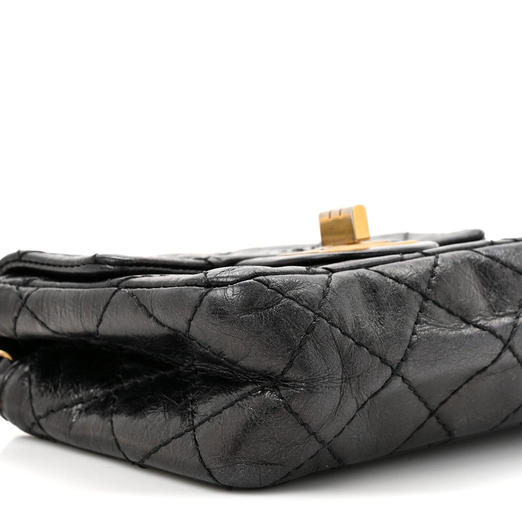 Glazed Calfskin Quilted Reissue Double Flap Clutch Black wholesalehk.shop