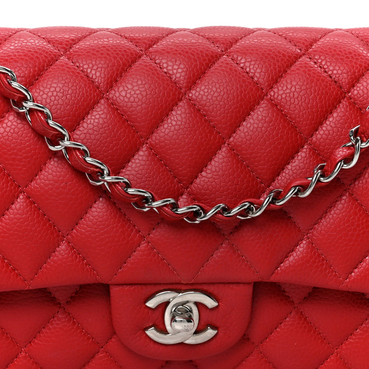 Caviar Quilted Medium Double Flap Red wholesalehk.shop