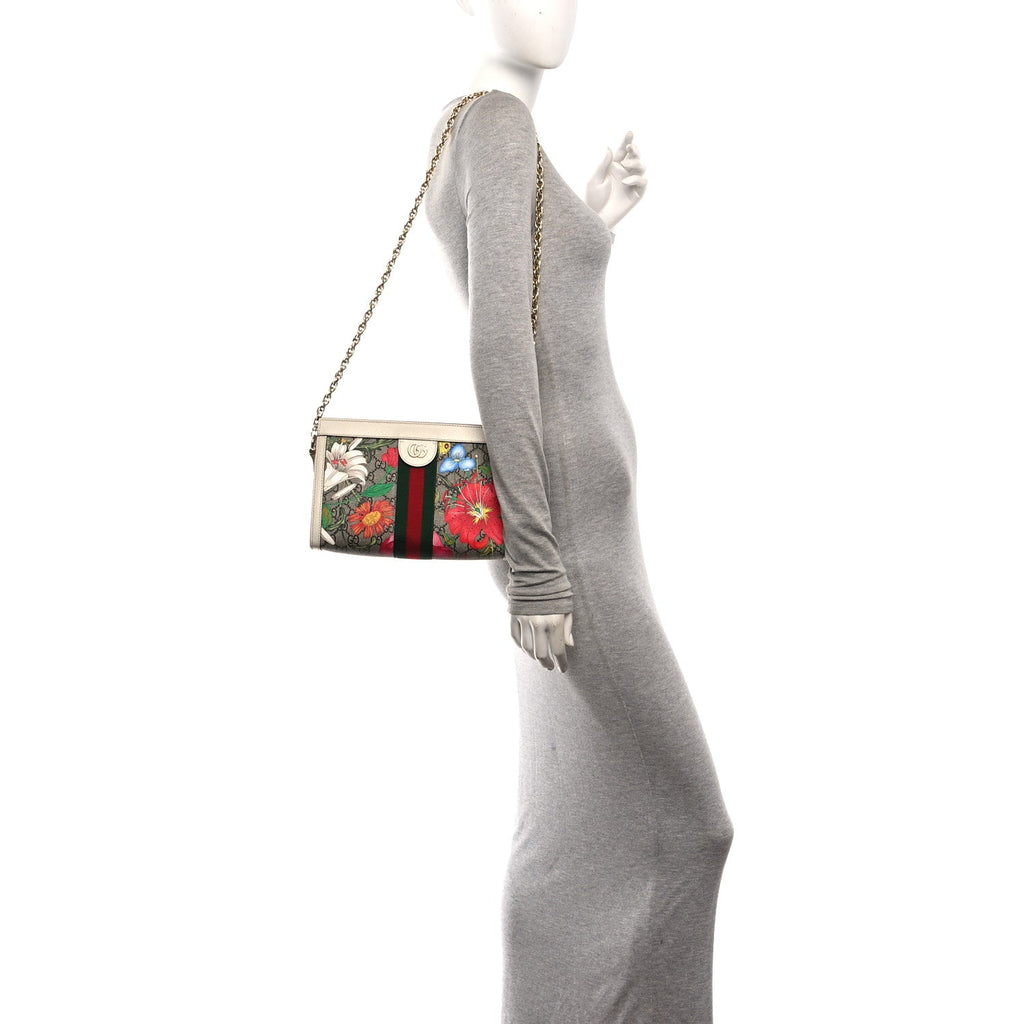GG Supreme Monogram Flora Web Small Ophidia Chain Shoulder Bag White wholesalehk.shop