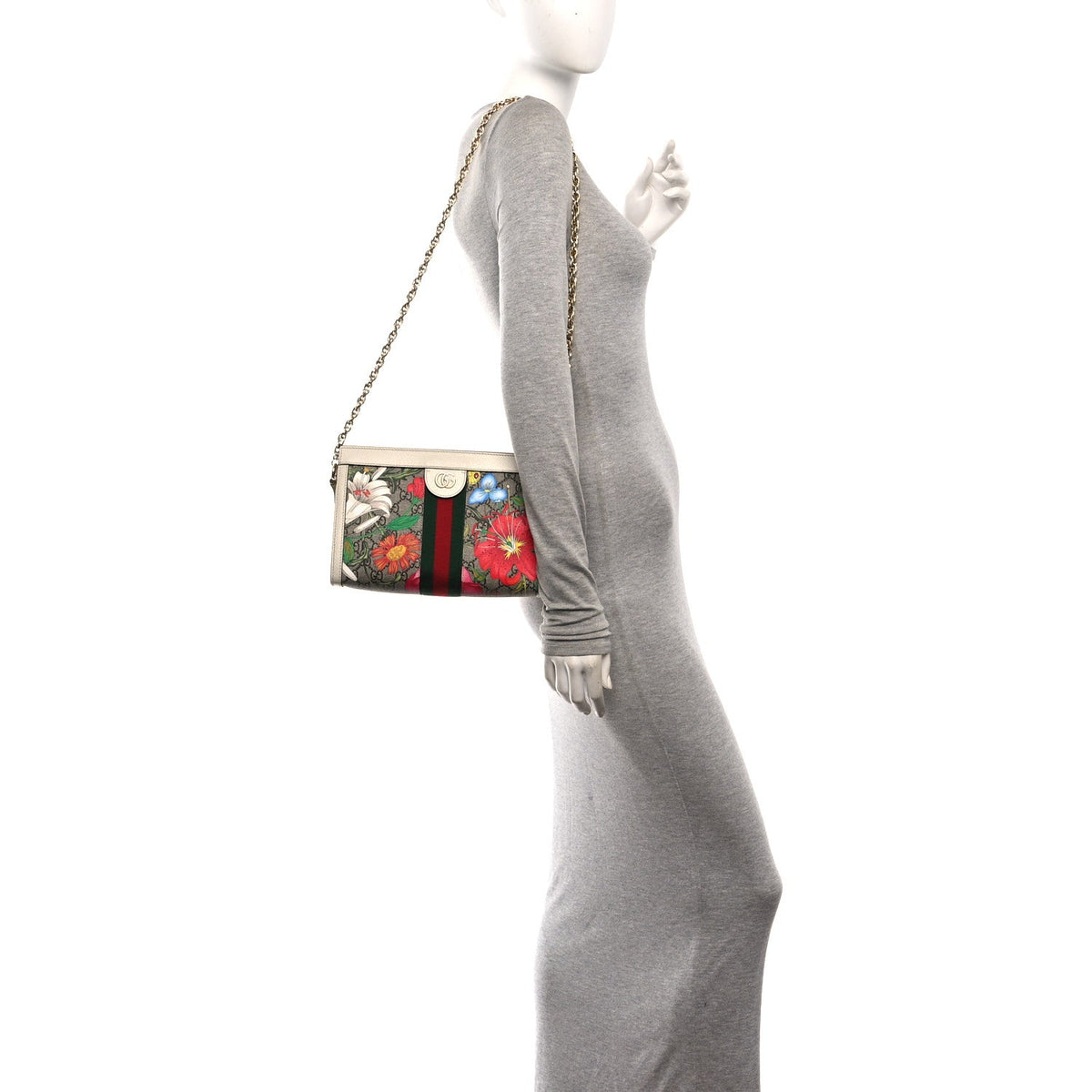 GG Supreme Monogram Flora Web Small Ophidia Chain Shoulder Bag White wholesalehk.shop