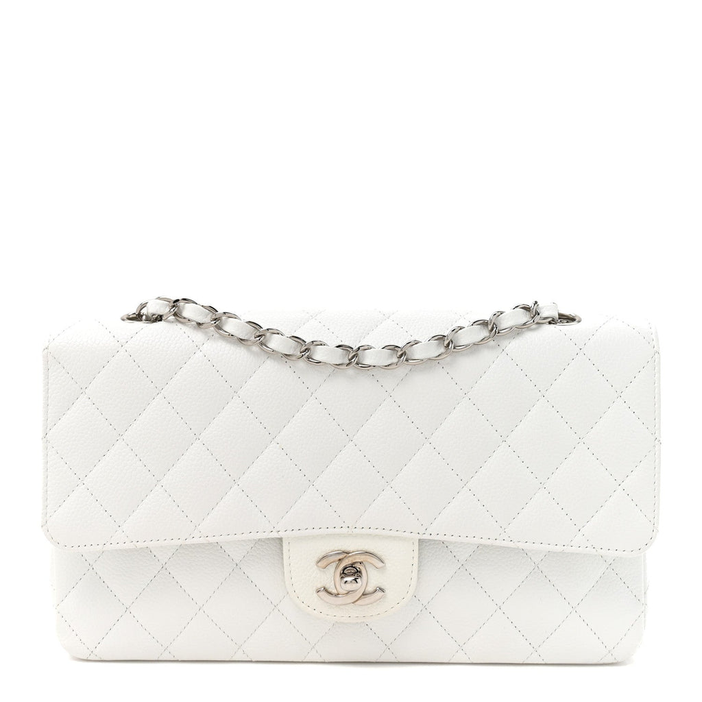 Caviar Quilted Medium Double Flap White wholesalehk.shop