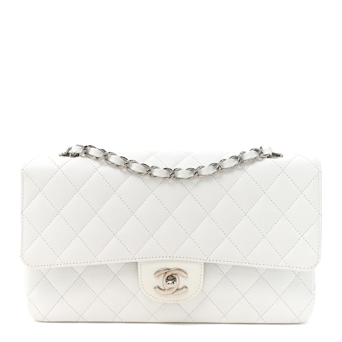 Caviar Quilted Medium Double Flap White wholesalehk.shop