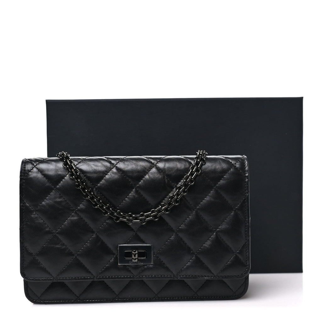 Aged Calfskin Quilted Reissue Wallet On Chain WOC So Black wholesalehk.shop