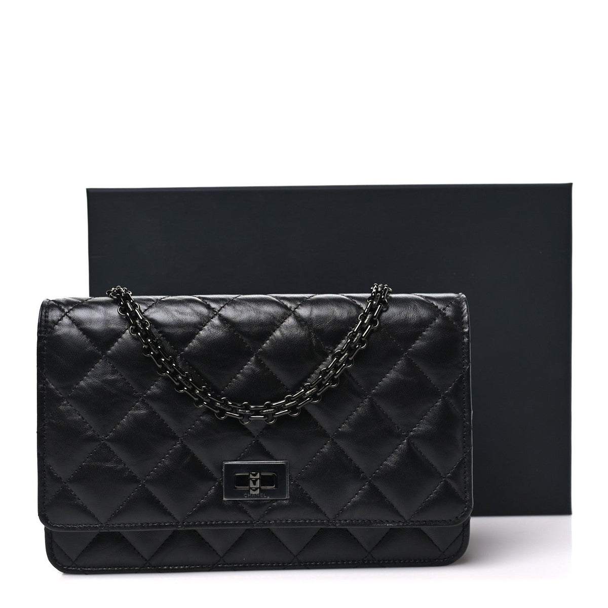 Aged Calfskin Quilted Reissue Wallet On Chain WOC So Black wholesalehk.shop