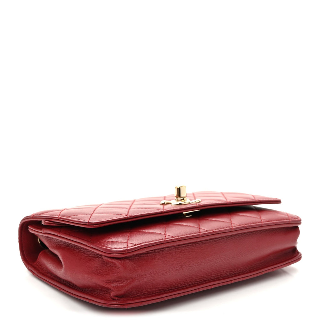 Lambskin Quilted Trendy CC Wallet On Chain WOC Red wholesalehk.shop