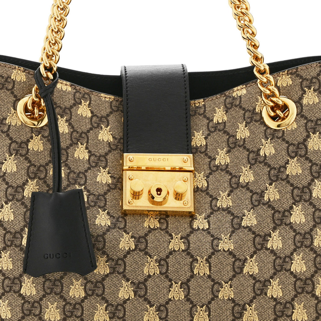 GG Supreme Monogram Bees Medium Padlock Tote Beige Oro Black £¨ Direct shipment via from wholesalehk.shop