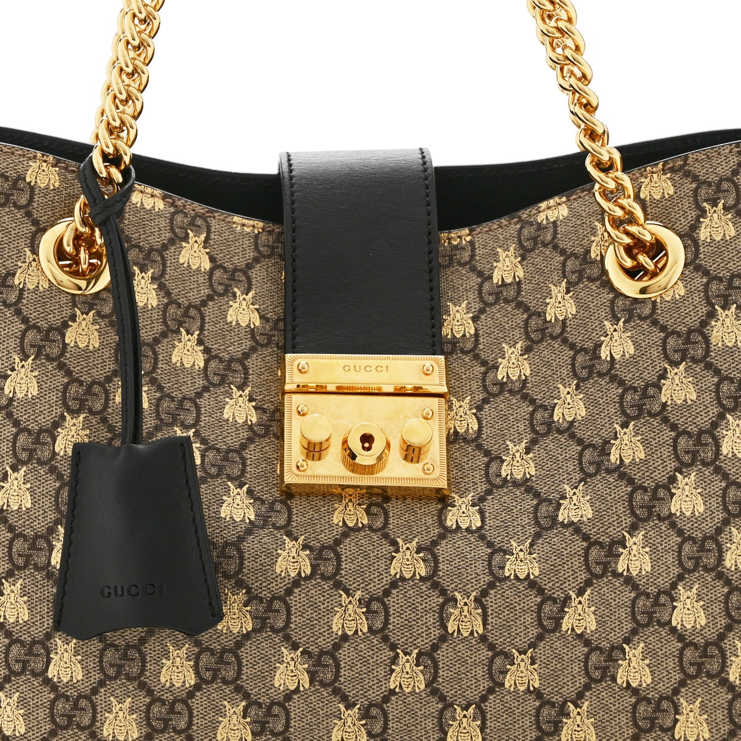 GG Supreme Monogram Bees Medium Padlock Tote Beige Oro Black £¨ Direct shipment via from wholesalehk.shop